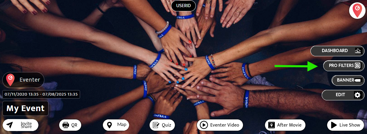 Pro Filters button at the top right of an Eventer event