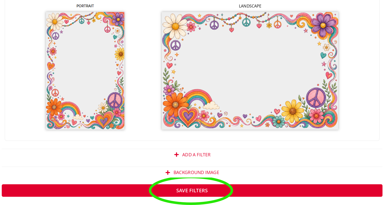 Preview of the imported filter in portrait and landscape, ready to save