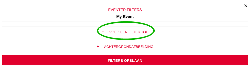 Venster Eventer Filters met de knop Voeg een filter toe