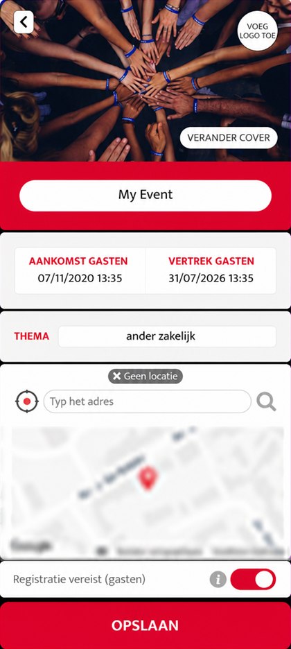 instellingenscherm van het evenement